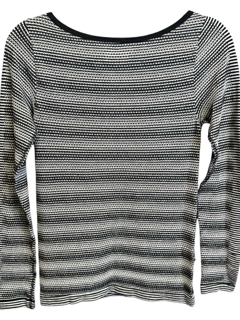 Athleta Black and White Striped Open-Knit Long Sleeve Top – Size Small